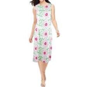 Talbots White Floral Dress with Pink and Green Accents